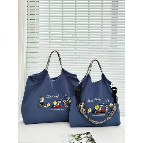 日系ball chain刺绣史努比钢琴合唱环保购物袋斜挎帆布单肩通勤包