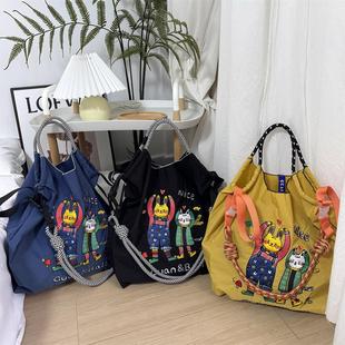 日系ball chain刺绣兔子与猫环保袋小众帆布手提购物袋通勤包女包