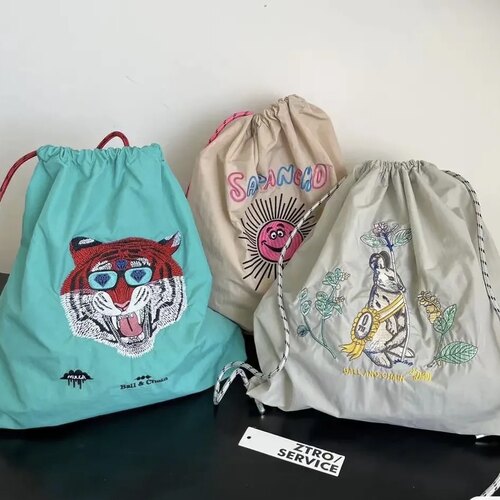 ball chain尼龙布购物袋日系运动双肩包户外刺绣新款单肩斜跨包