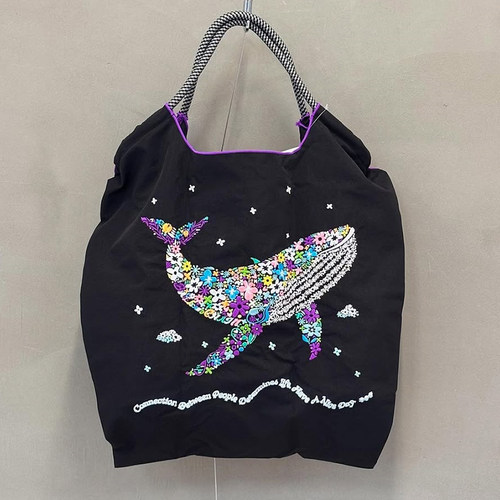 日系ball chain刺绣七彩鲸鱼环保购物袋斜挎帆布包2025单肩通勤包