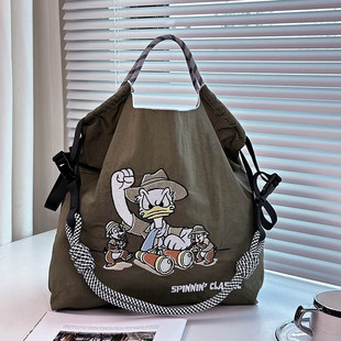 Disney迪士尼官方正品刺绣探险家唐老鸭环保袋帆布包女2026购物袋
