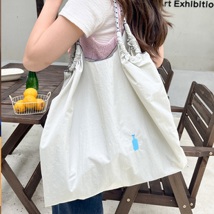 日系ball chain刺绣极简蓝瓶子环保袋帆布2025购物袋大容量通勤包