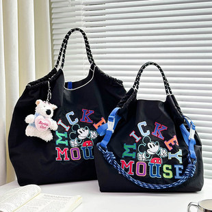 Disney迪士尼官方正品刺绣字母米老鼠环保袋帆布包女购物袋通勤包