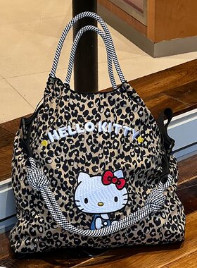 ball chain刺绣holle kitty豹纹购物袋斜挎帆布通勤单肩包大容量