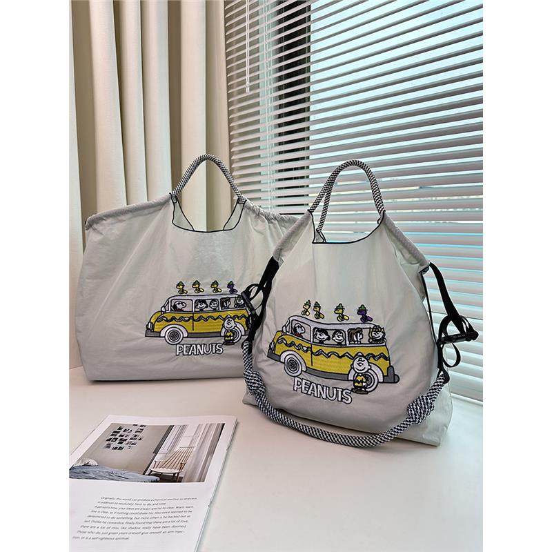 日系ball chain刺绣校车巴士史努比环保袋帆布2024购物袋通勤包女