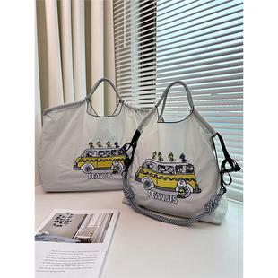 日系ball chain刺绣校车巴士史努比环保袋帆布2024购物袋通勤包女