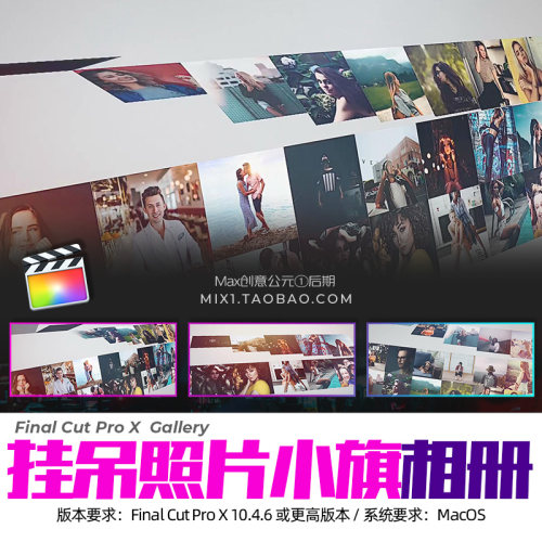 FCPX相册插件Photo Grids 40张相册照片小旗特效Vlog旅拍视频素材