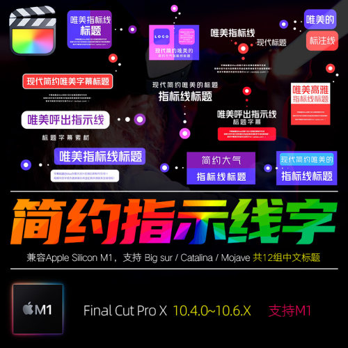 FCPX字幕插件CallOuts现代简约唯美呼出指示线文字标题动画支持M1