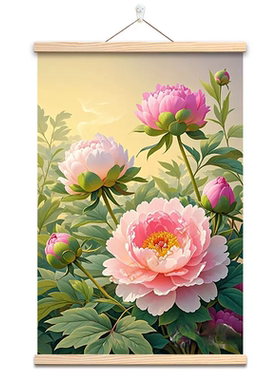 新富贵牡丹花挂画新中式玄关餐厅挂轴画客厅装饰画高级感布艺壁画