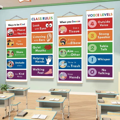 国际学校课堂英语规则classrules环创装饰挂画挂布挂图海报墙贴纸