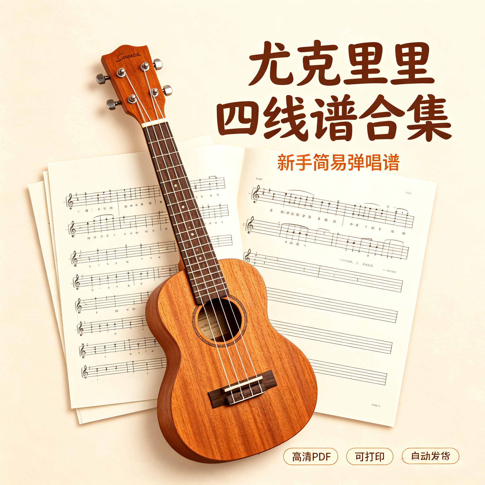 尤克里里四线谱合集 新手弹唱简易曲谱 高清电子版可打印自动发货