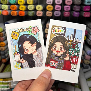 手绘小卡人物卡通画像q版形象代画纸绘画设计情侣闺蜜礼物diy定制