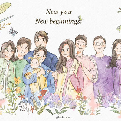 家庭合照手绘定制卡通全家福照片