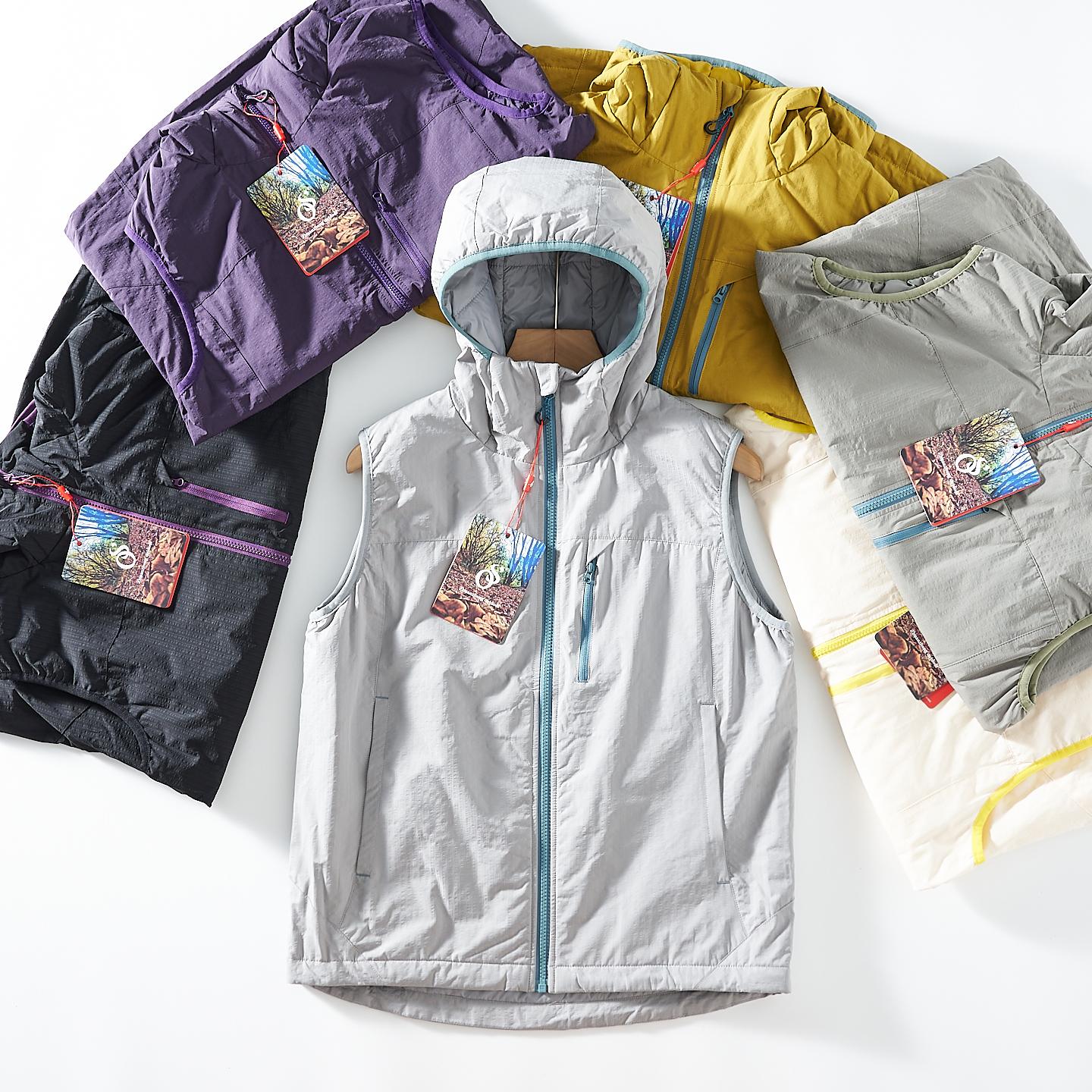 三防透气！格纹肌理！男秋冬户外山系防泼水绗棉保暖连帽马甲外套