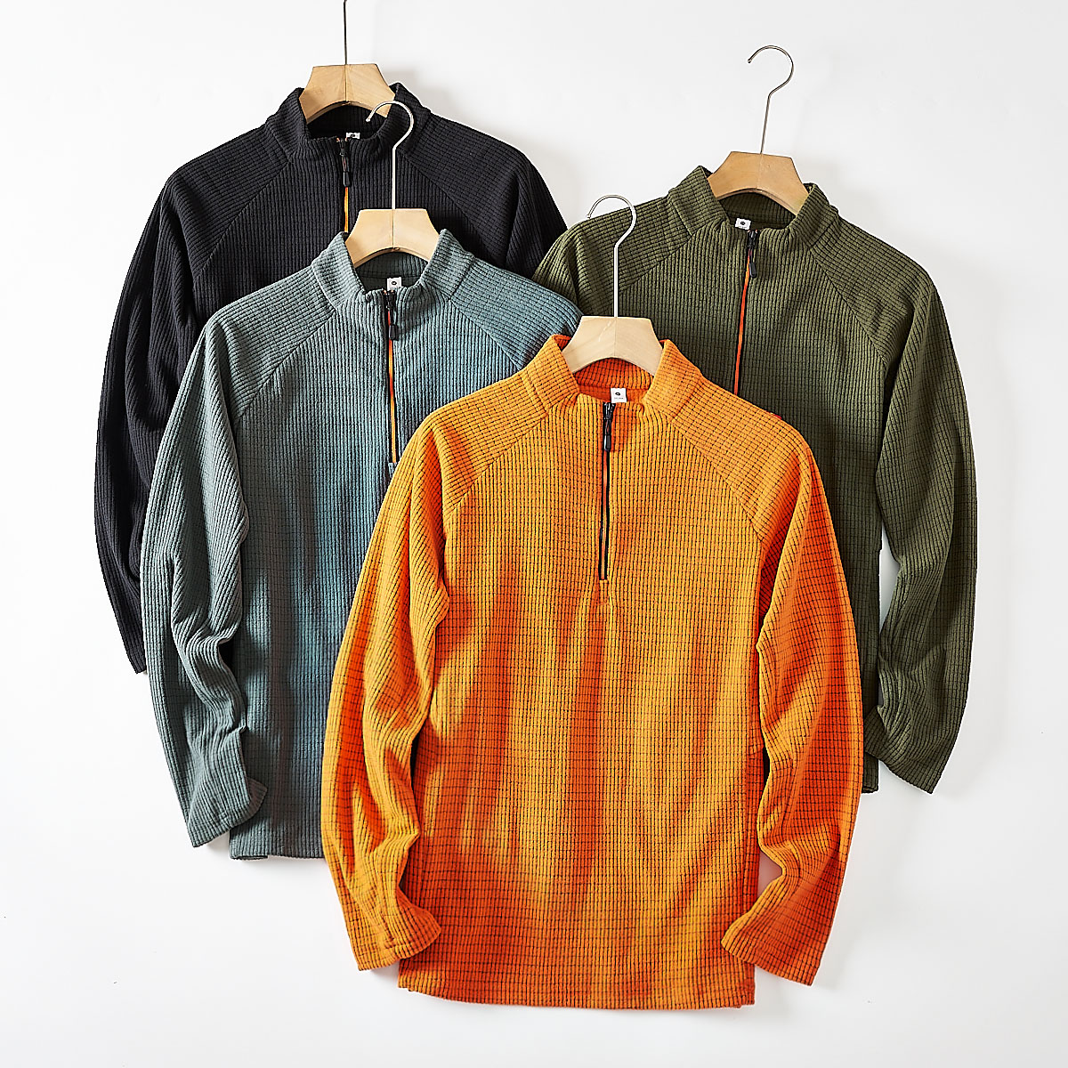 户外猛货！重磅主推！方块绒面！秋季男士立领半拉链打底长袖T恤