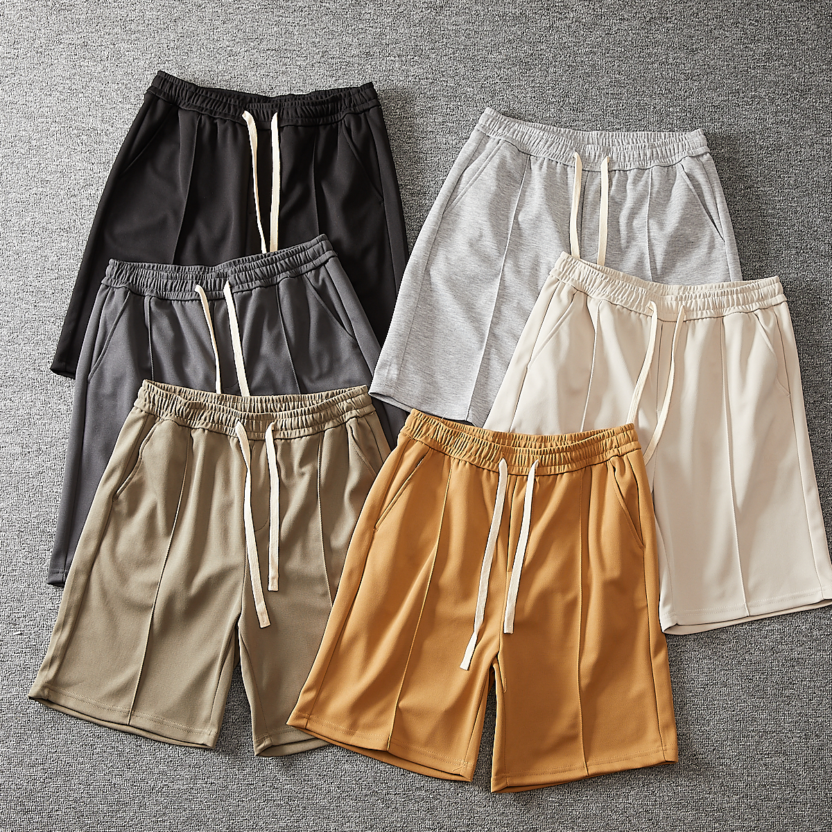 西班牙单!纯色百搭!夏季男士时尚松紧腰宽松运动休闲短裤五分裤