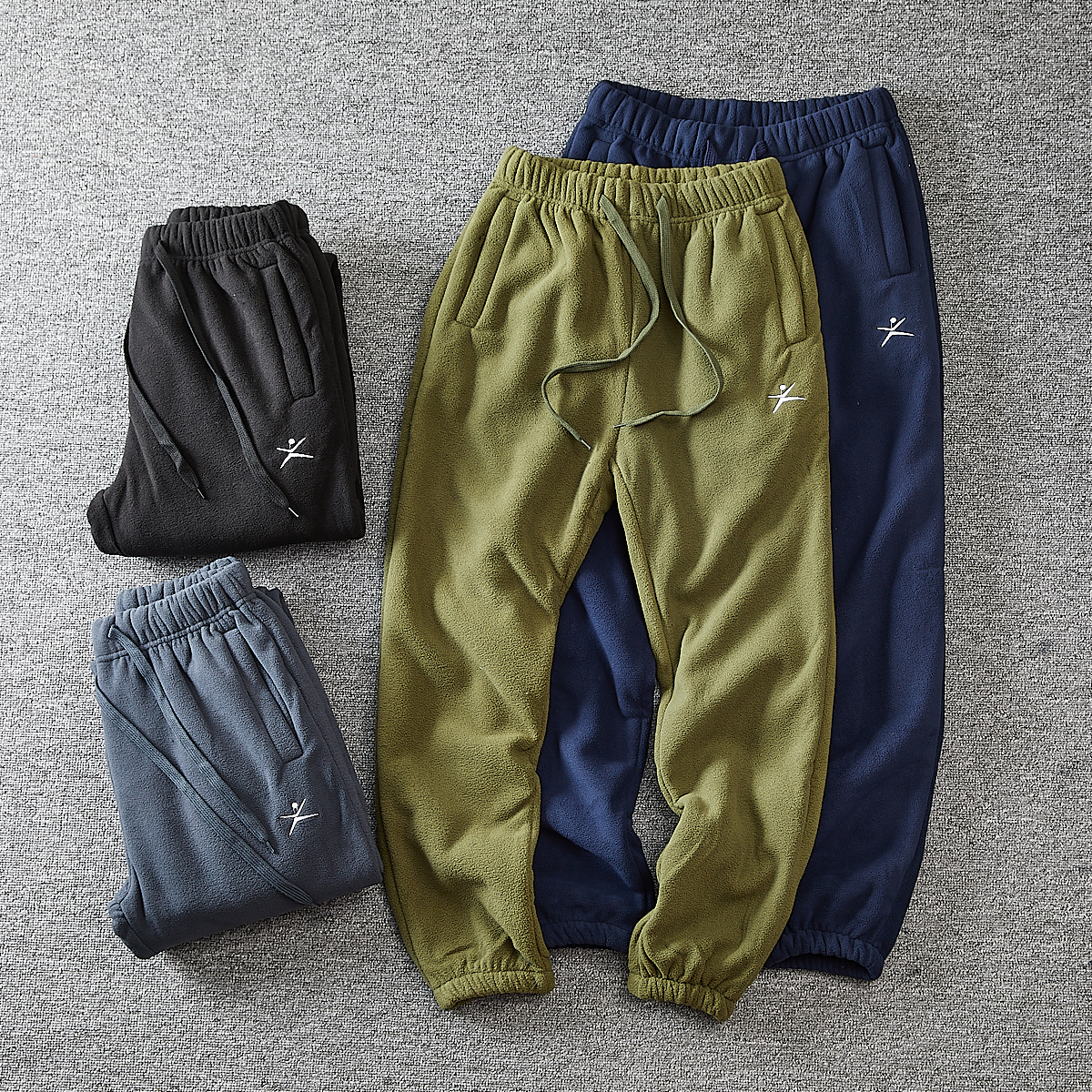 一条过冬！加绒加厚防风保暖外贸男士刺绣纯色束口宽松大码卫裤潮