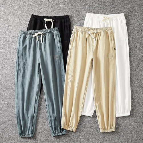 透气薄款虎头刺绣夏季男士休闲裤