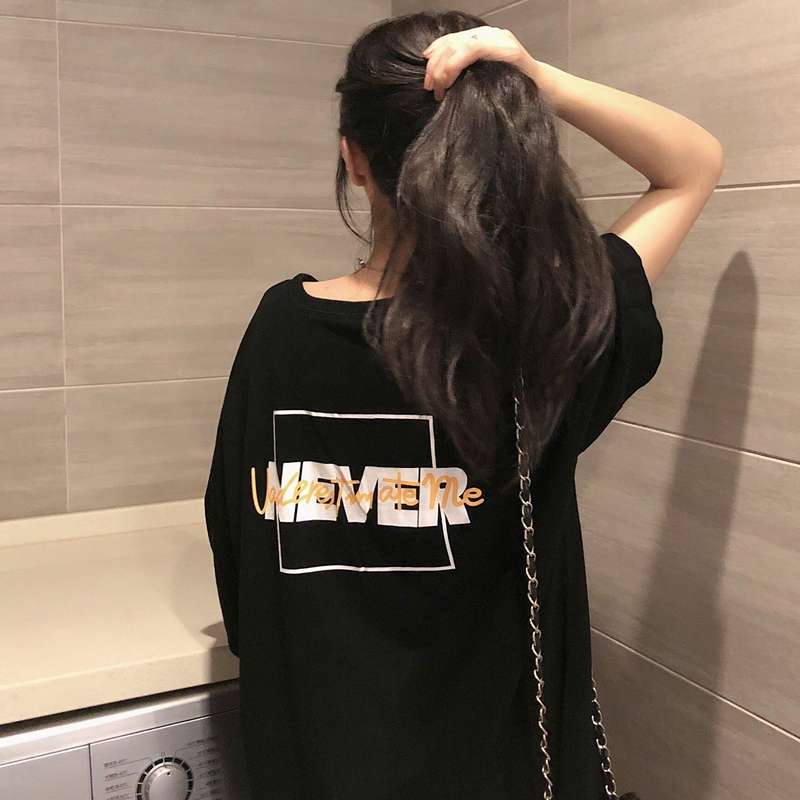 New round neck versatile loose letter short sleeve T-shirt