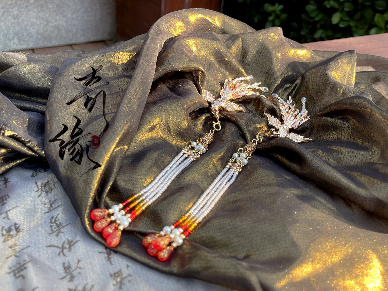 [ 凤凰于飞 ] 原创古风汉服配饰发饰 凤凰渐变流苏鬓边夹 发夹