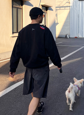 黑猫怪原创小众设计宽松卫衣男长袖搞怪黑色街头风可爱上衣秋冬季