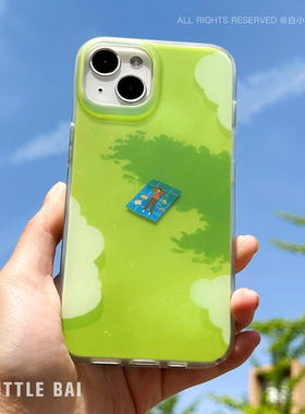 白小白原创磨砂手机壳夏天绿色imd双层iphone16pro苹果17抗黄15promax防摔iPhone14软壳春夏治愈ins插画小众