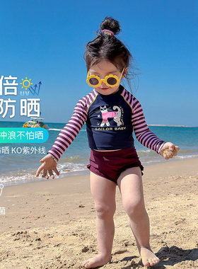 水手宝宝儿童分体泳衣女童可爱卡通图案中防晒速干舒适游泳衣3815