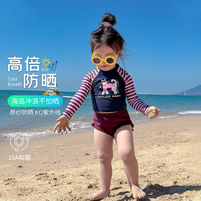 水手宝宝儿童分体泳衣女童可爱卡通图案中防晒速干舒适游泳衣3815