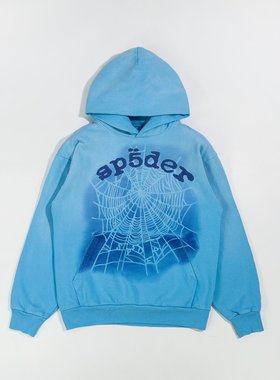Sp5der Light Blue OG Web V2 Spray Hoodie 天蓝色喷雾卫衣帽衫
