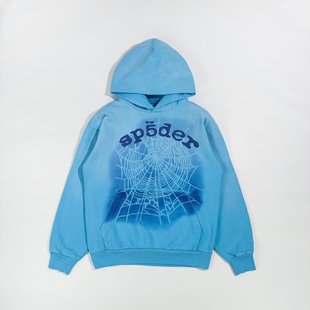 Web 天蓝色喷雾卫衣帽衫 Light Hoodie Blue Spray Sp5der