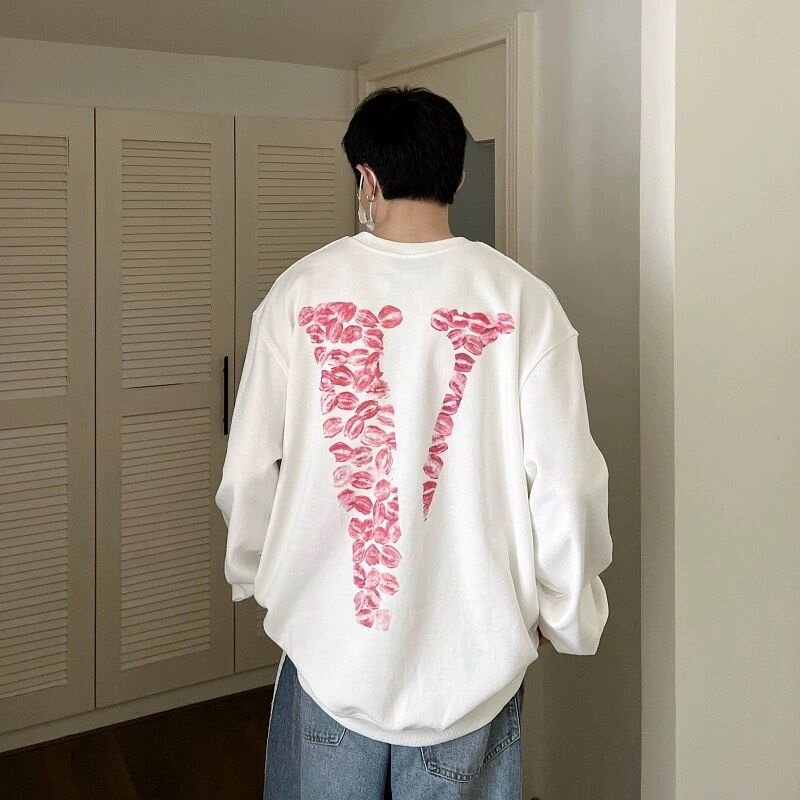 vlone gang红唇大V字母宽松休闲潮牌男女同款情侣套头圆领卫衣