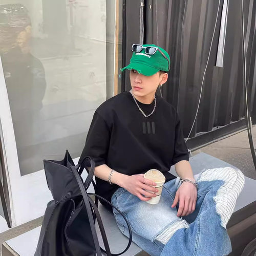 美式潮牌ESSENTIALS联名三道杠宽松上衣短袖T恤男女款
