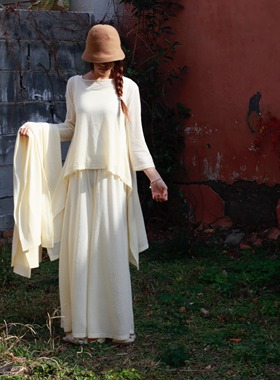 曼陀罗经典 疗愈服饰冥想服饰点点兔毛蕾丝套装