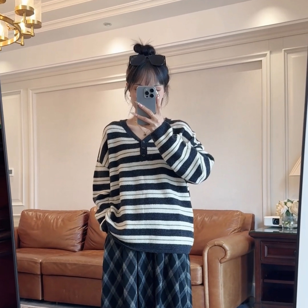 孕妇春秋羊毛条纹针织衫