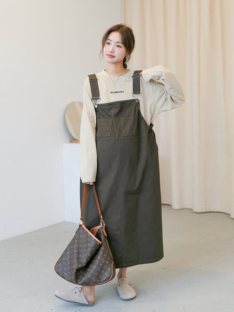 임부복 봄원피스 한식 작업복스타일 캐주얼하면서도 패셔너블한 데일리 외국스타일 외출 트렌디한 엄마 일자 서스펜더 스커트