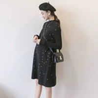 Phụ nữ mang thai mùa xuân quần áo phụ nữ mang thai áo len thủy triều phiên bản Hàn Quốc của thời trang lỏng lẻo đan khí chất phụ nữ mang thai đầm mùa thu - Áo thai sản áo bầu