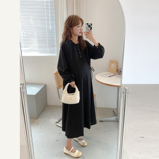 孕妇秋装洋气减龄时尚长裙2026新款小个子长袖大码宽松休闲连衣裙