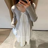 纯棉吊带裙条纹连衣裙 小个子针织外套法式 诺初孕妇装 香风女主