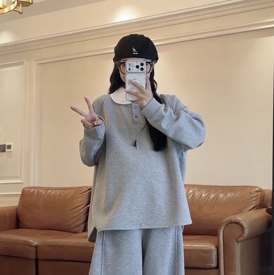 慵懒风翻领polo显瘦卫衣