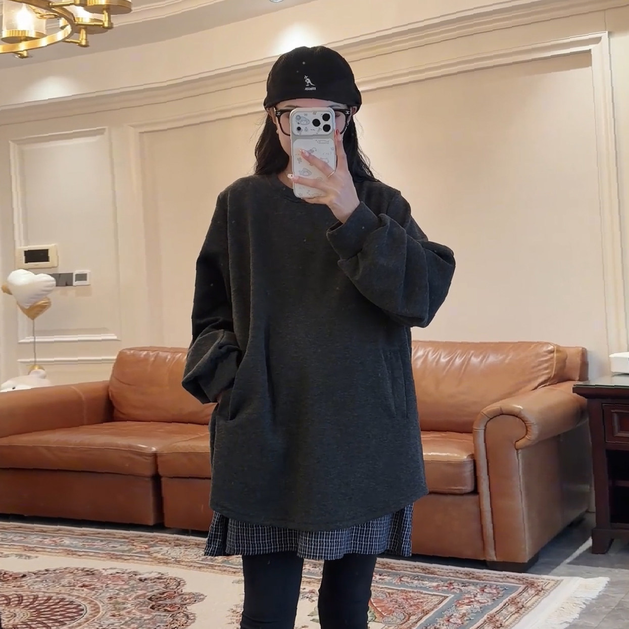 韩版大码假两件拼接条纹卫衣女