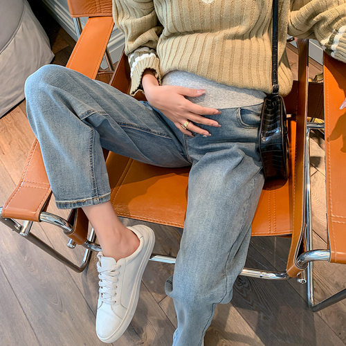 春秋装托腹直筒休闲风孕妇牛仔裤