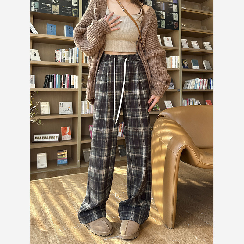 秋冬孕妇毛呢格子裤孕妇复古慵懒拖地直筒裤高腰抽绳垂感阔腿裤子,孕妇装/孕产妇用品/营养,孕妇休闲裤,淘宝优惠券,粉丝福利购,淘宝优惠卷