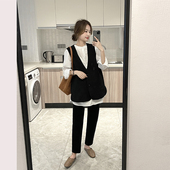 套装 春秋装 宽松西装 马甲白色衬衫 两件套 职业气质 上衣时尚 孕妇装