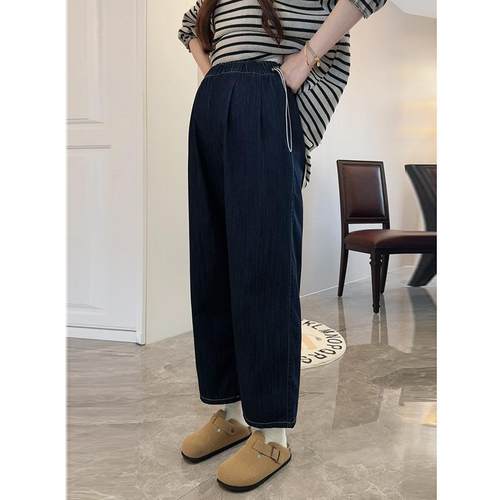 不勒肚子无托腹抽绳小个子牛仔裤