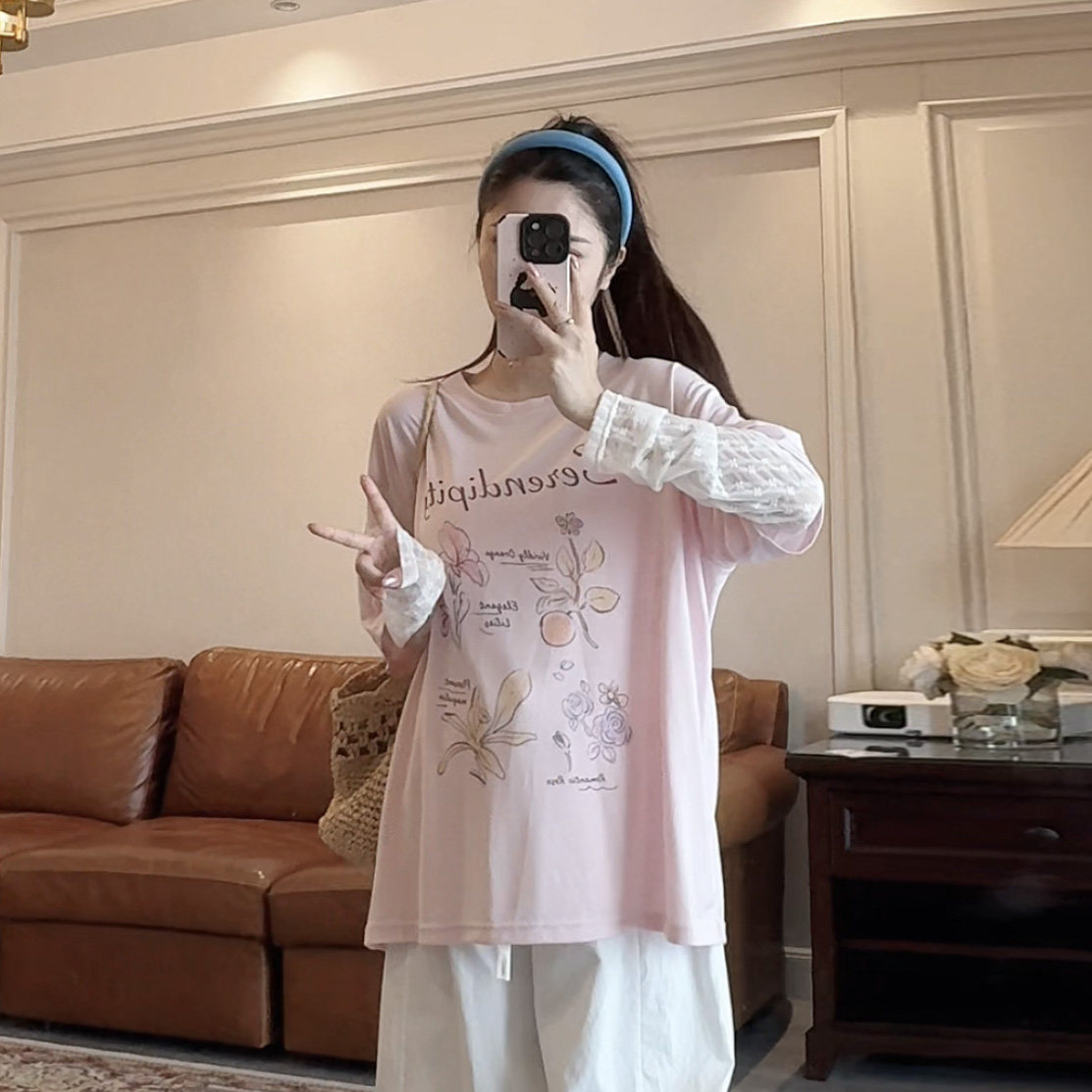 冰感防晒衣～蕾丝假两件防晒衫罩衫孕装韩版夏季圆领宽松T恤上衣