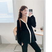 撞色V领气质针织衫 小香风 春秋装 洋气孕妇装 外套遮肚显瘦上衣 时尚