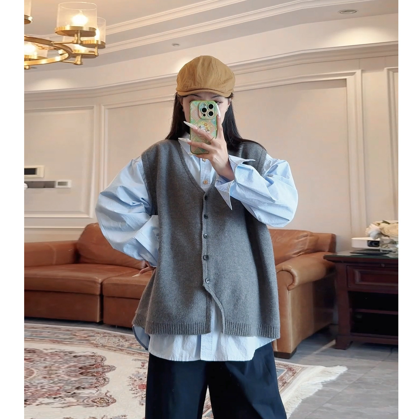 洋气V领针织马甲打底衫