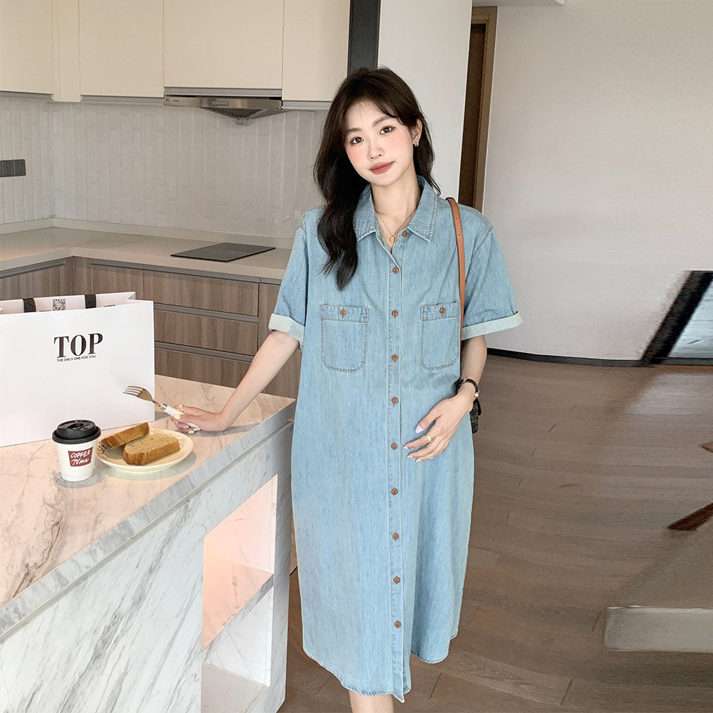 薄款天丝~诺初孕妇装连衣裙夏季时尚休闲宽松牛仔裙哺乳裙子长裙