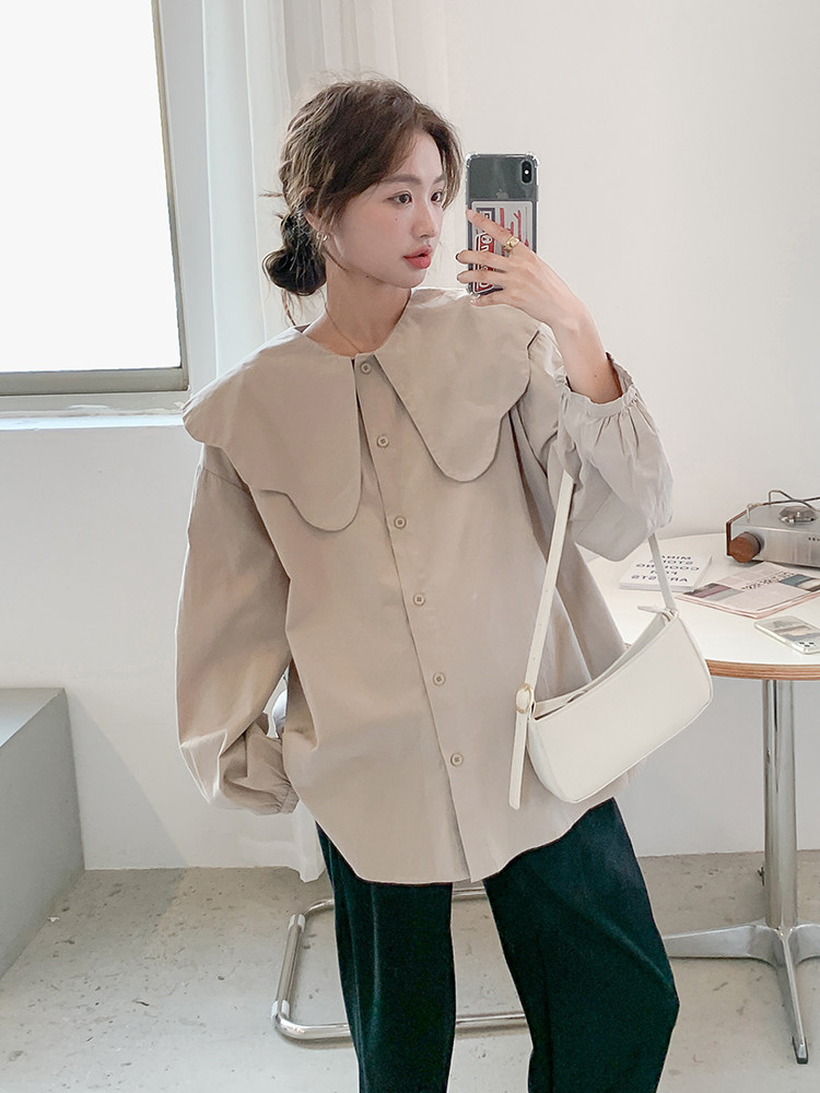 클라우드 칼라 셔츠 한 장 출산 셔츠 프렌치 스위트 인형 칼라 트렌디 엄마 고급 기질 휴가 스타일 셔츠
