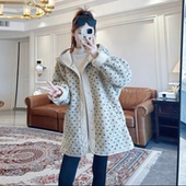 诺初 孕妇秋冬装 连帽不规则点点羔毛外套摇粒绒加厚保暖宽松上衣
